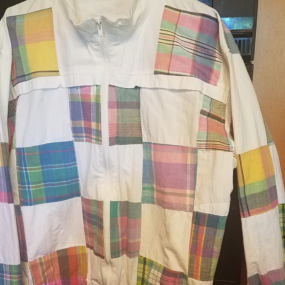 Patchit preppy madras squares white holiday  jacket Large
